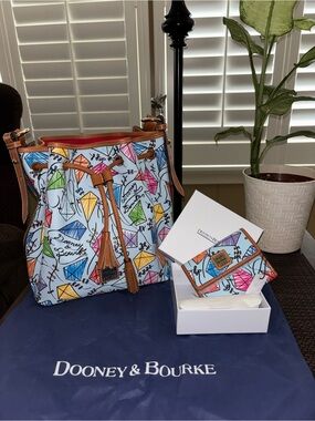 Dooney & Bourke Multicolor Kite Print Drawstring Bucket Bag with Wallet